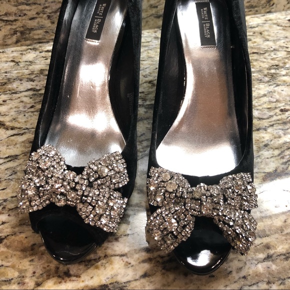 Black Velvet Crystal Bow Heels - Picture 1 of 6